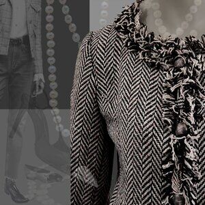 JACKET Chanel-Style Fringed Tweed Herringbone